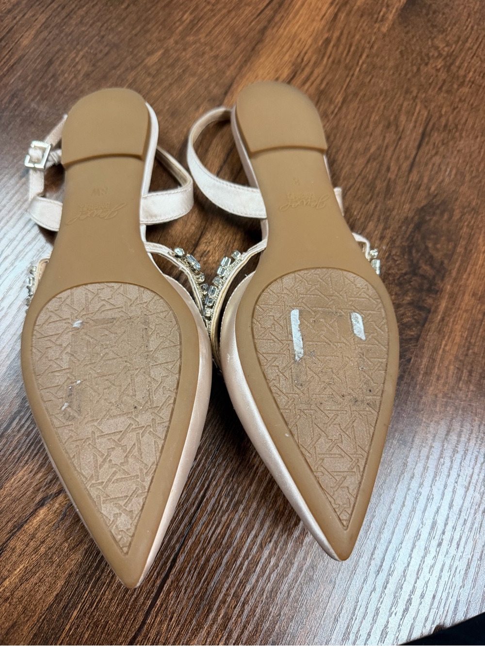 Jewel Badgley Mischka Cream Pointed Slingback Flats with Crystal Trim - Picture 3 of 4
